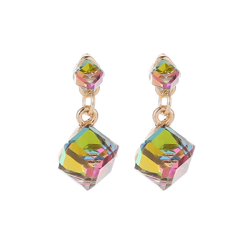 Water Cube Geometric Earrings - Dark Blue Crystal, Fantasy Colorful All-Match Square Earrings for Women