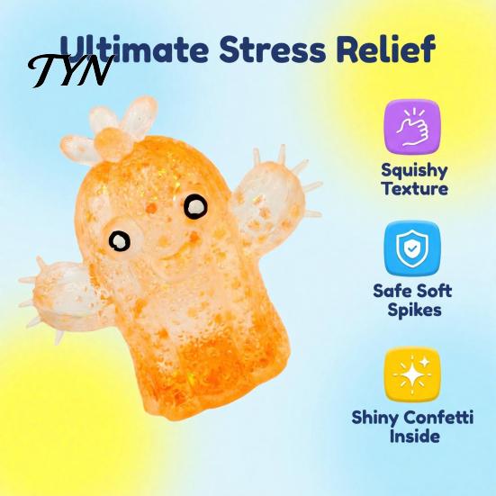 Squeeze Fidget Toy Glitter Cartoon Cactus Toy, Stress Relief Sensory Tactile Tools Ball for Home Office School