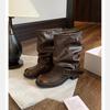 Chunky Platform Wide Calf Slouchy Ankle Boots - Genuine Leather Women's Fall/Winter Style