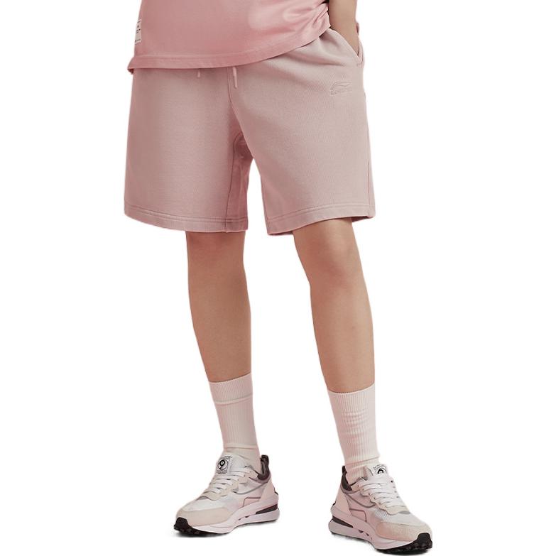 Li-Ning Однотонные повседневные шорты с вышитым логотипом и шнурком, мужские брюки розового цвета AKSS315-9