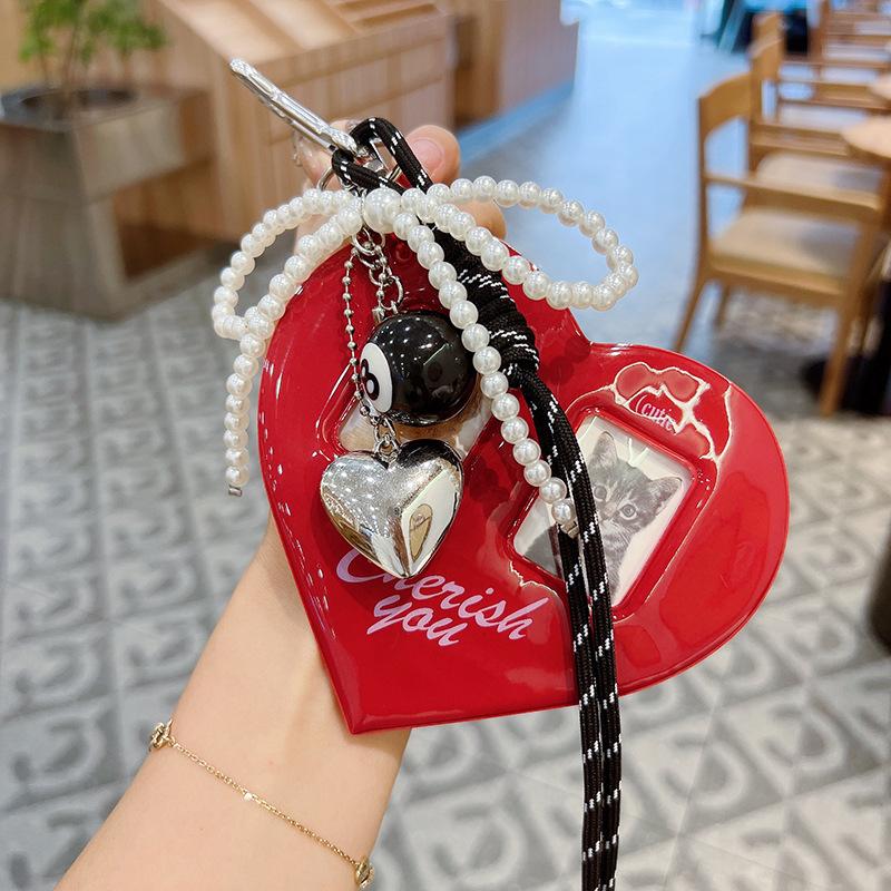 Korean Fashion Red Heart Po Album Pendant Vintage Charms Card ID Po Keychains PVC Card Set Bags Pendant Keychain Y2K