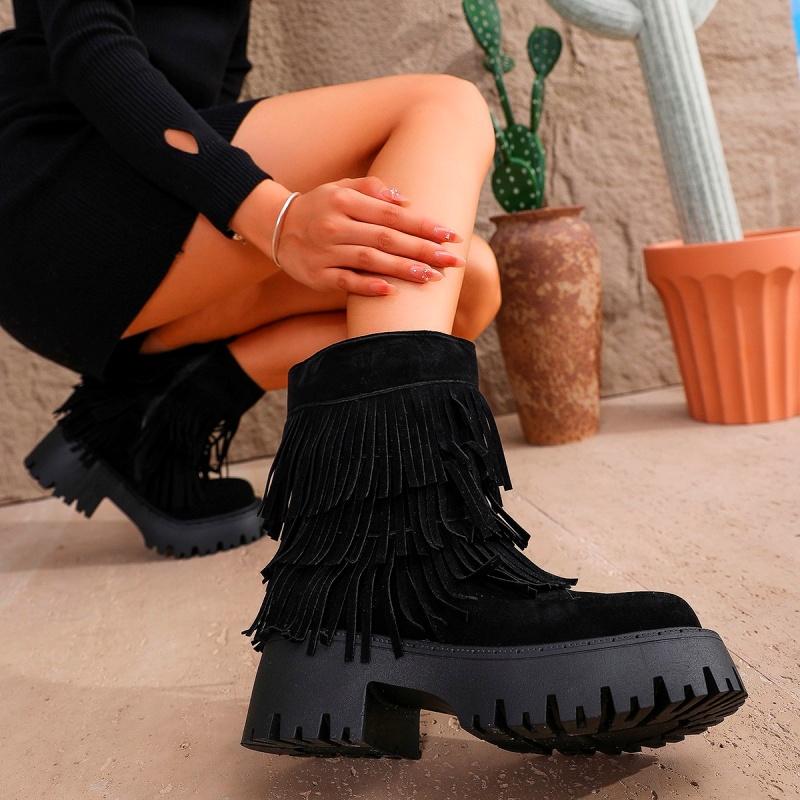 Модные ботильоны на платформе с бахромой на высоком каблуке для женщин, ботинки челси из замши, зимняя новинка 2025 года, трендовые массивные боты в готическом стиле, повседневные и удобные