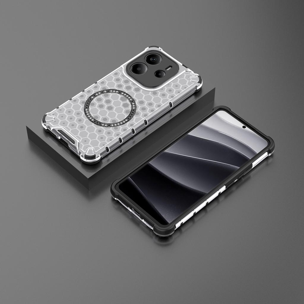For Xiaomi Redmi Note 14 4G (163.25mm) Case Compatible with MagSafe Honeycomb Design TPU+PC Phone Cover