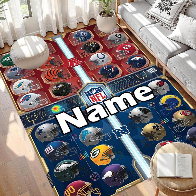 Custom Name Personalized NFL Print Carpet, Versatile Home Decor Rug, for Playroom, Apartment, Balcony, Entryway, Hallway Gift