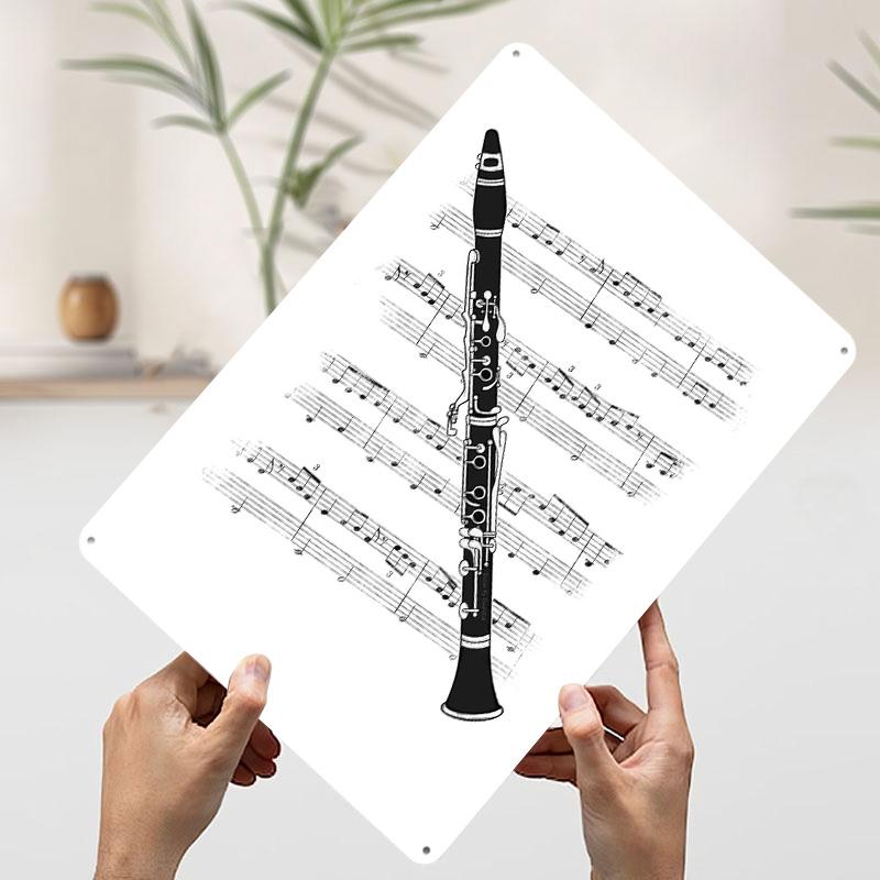 Clarinet Music Notation Clarinetist Tin Plaque Poster Customized Wall Art Retro Vintage Metal Signs for Man Cave Room Decor Men