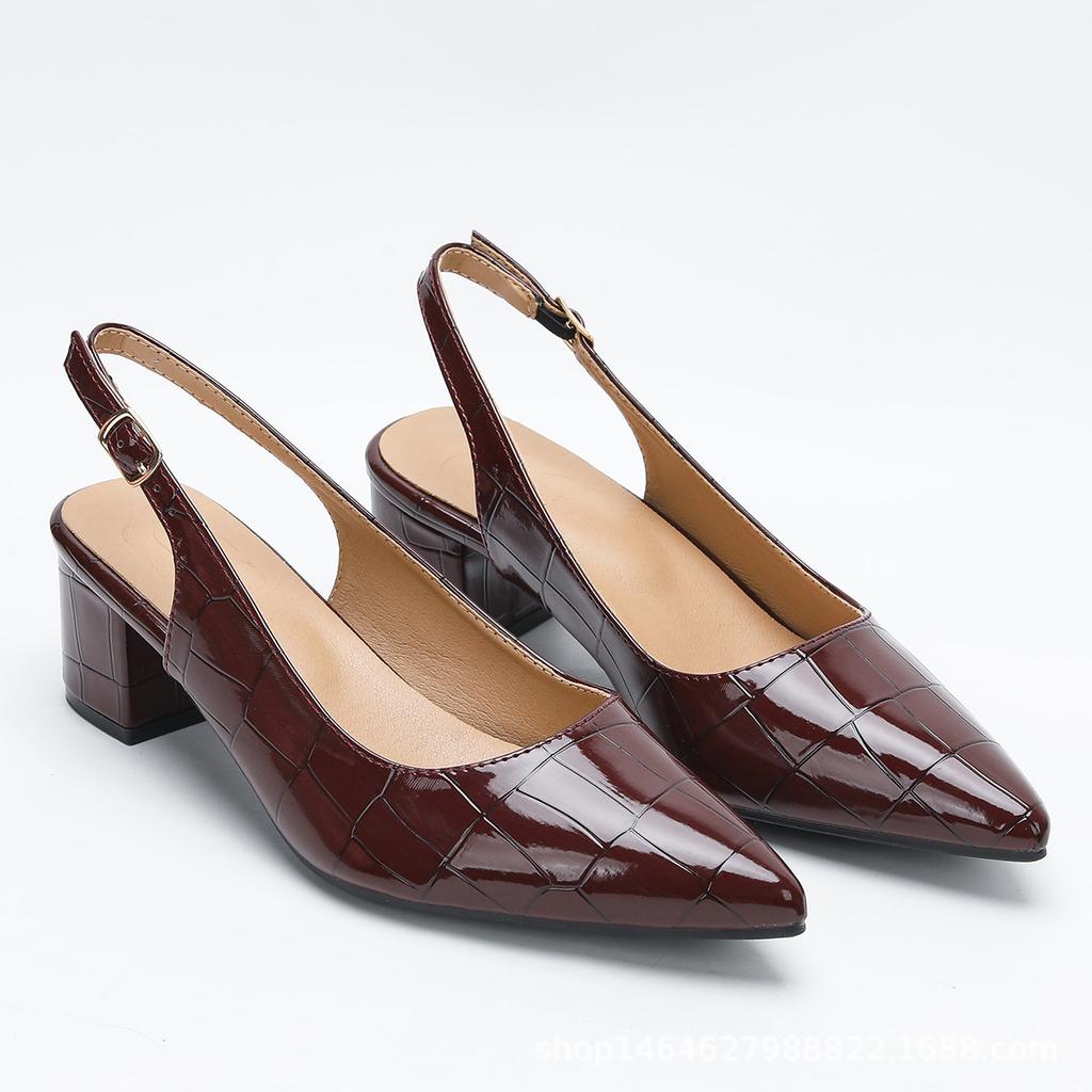 Women's Spring and Summer New Simple Style Heel Back Lift Low Heel Sandals Fashion Pointed High Heels