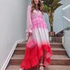 Women's Summer Deep V Long Sleeve Gradient Printed Long Dresses