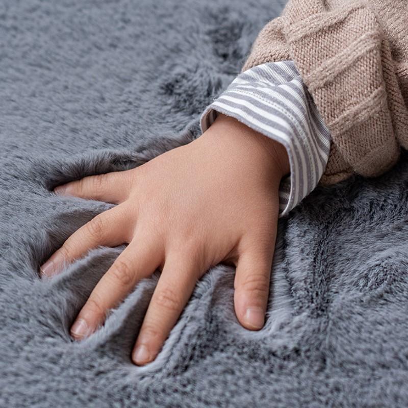 Inyahome Faux Fur Grey Rug for Bedroom Thick Fluffy Rug Non Slip Fuzzy Rabbit Fur Area Rug Shaggy Nursery Indoor Floor Carpet