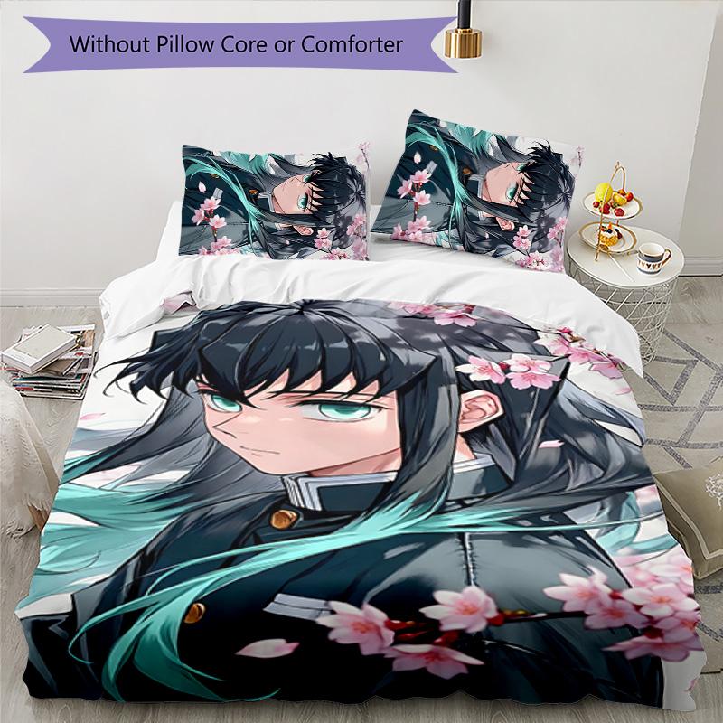3pcs Tokitou Muichirou1 Design Cover Set - HD Printed Bedding with 1 Cover and 2 Pillowcases - Perfect for Home and Dorm Decor