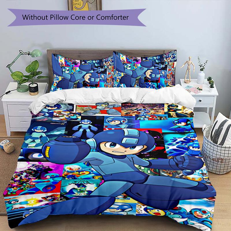 3pcs Cartoon Rockman Game Megaman1 pattern bedding set duvet cover set includes duvet cover &pillowcases, perfect all season bedroom decoration & gift