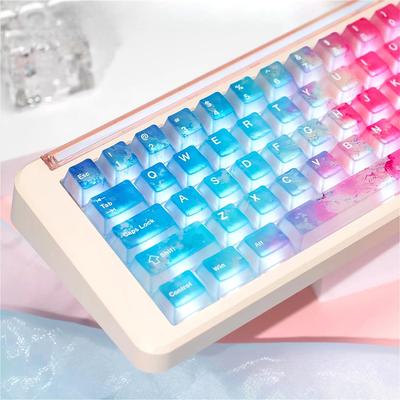 Cherry Pink Ocean Themed Translucent Key Cover Kit PC 120 Key Cap Compatible with 61/64/68/84/87/104 Mechanical Keyboards