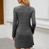 Women Fall Casual Sweater Dresses Solid Color Long Sleeve Knitted Midi Crew Neck Side Button Dress Long Sleeve Dresses For Women