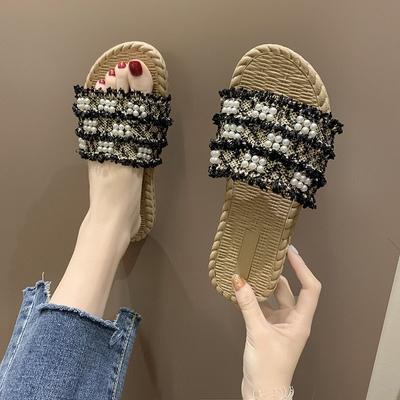 Модные женские летние новые универсальные сетчатые красные жемчужные пляжные сандалии с плоской подошвой в одну линию милые легкие нескользящие дышащие модные