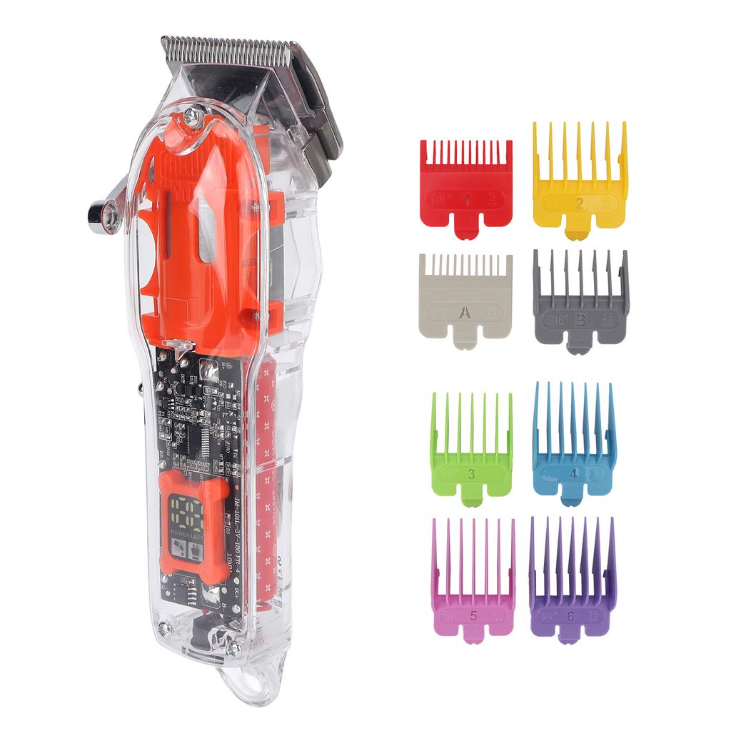 Electric Hair Clipper LED Display Incisive Blade USB Rechargeable Hair Trimmer Transparent Orange