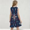 Little Girls Round Neck Sleeveless White Printed A Line Flared Dress