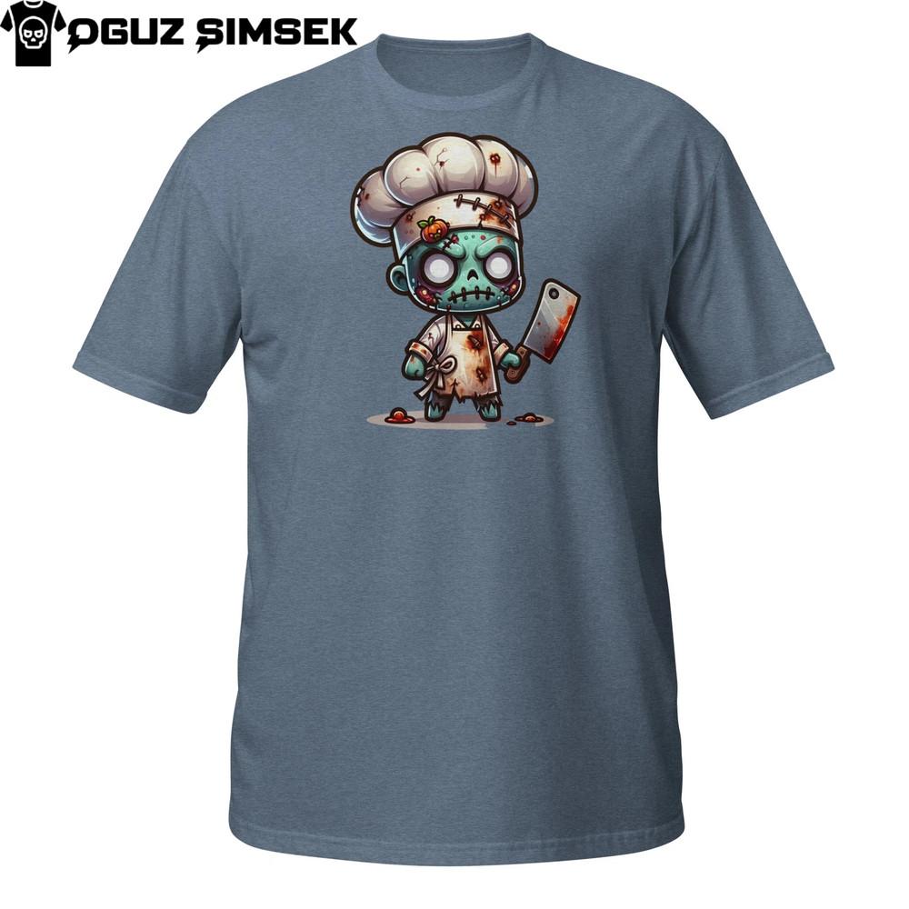 Funny Halloween Cook Shirt – Chibi Zombie Chef with Bloody Knife Design