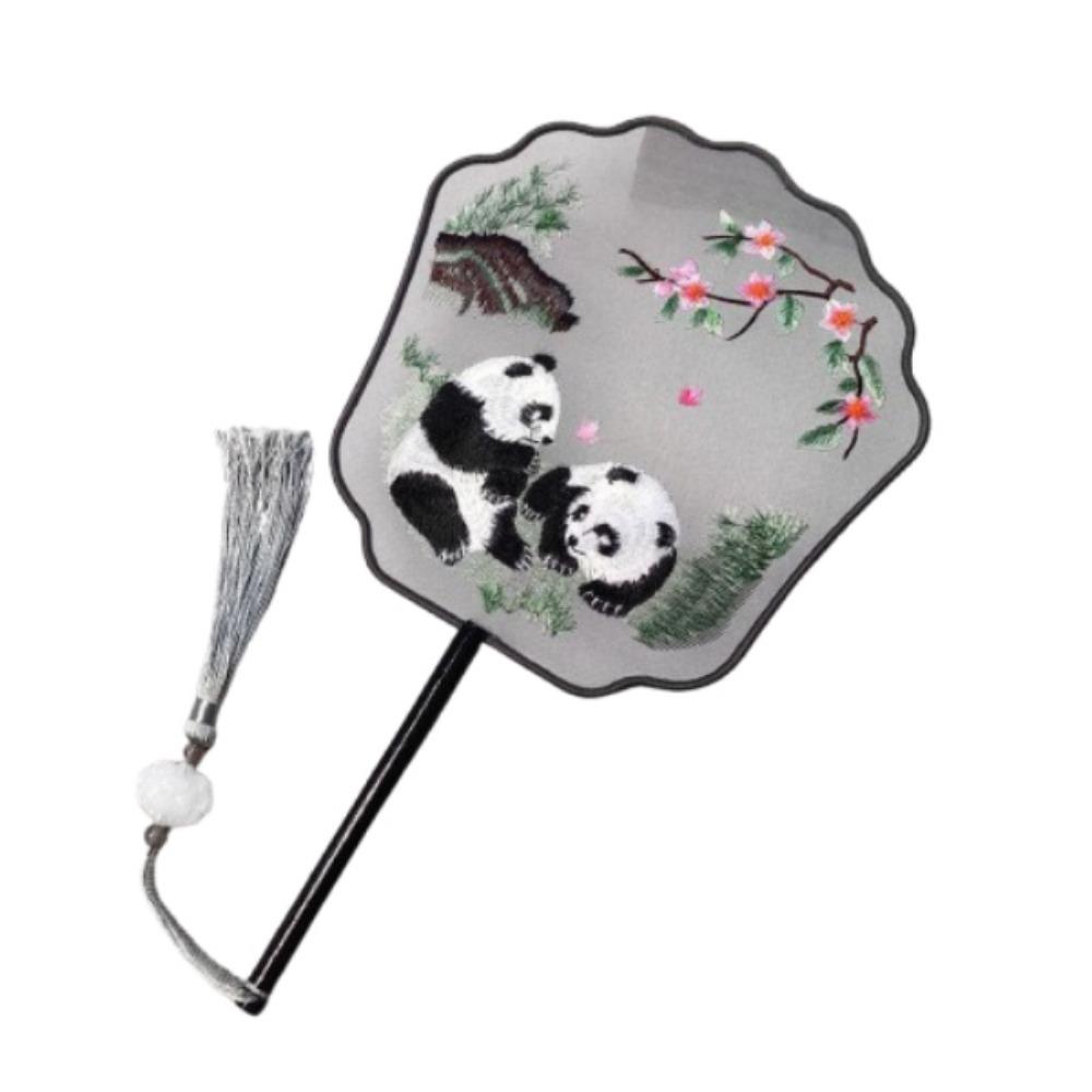 Creative Embroidered Silk Fan Cute Panda Embroidery Round Fan  Home Decorations