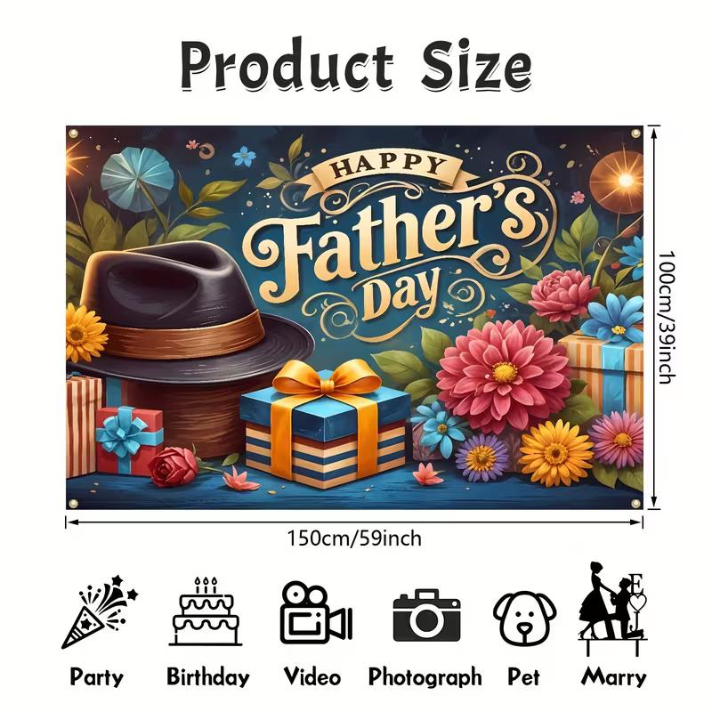 2D Floral & Gift Father's Day Backdrop Retro Hat Themed Photography Background Banner