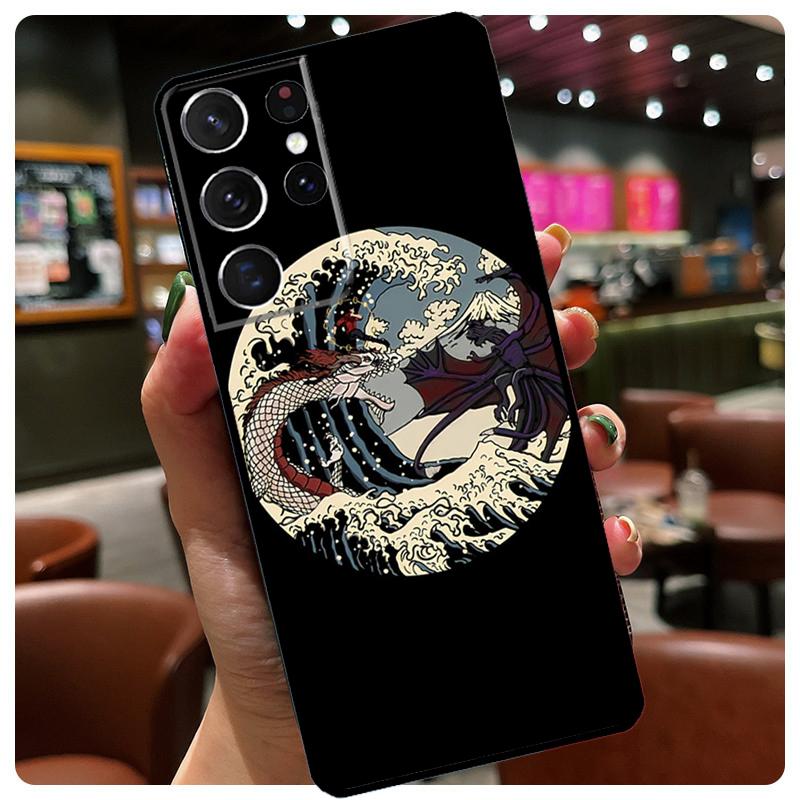 Японская Волна Аниме Дракон Чехол для Телефона Для Samsung Galaxy S24 Ultra S20 S21 S22 S23 S25 Ultra S9 S10 Plus S25 FE Обложка