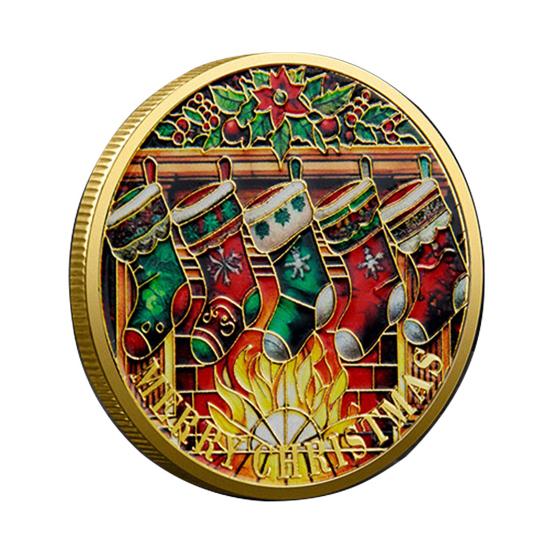 Рождественские монеты Санты, двухсторонняя коллекционная монета из сплава, красочный узор, праздничная сувенирная монета на Рождество
