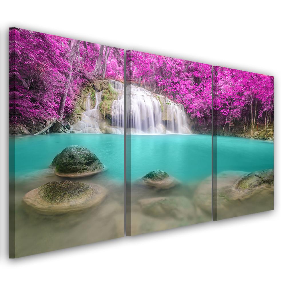 Three piece picture canvas print Waterfall Lake Landscape