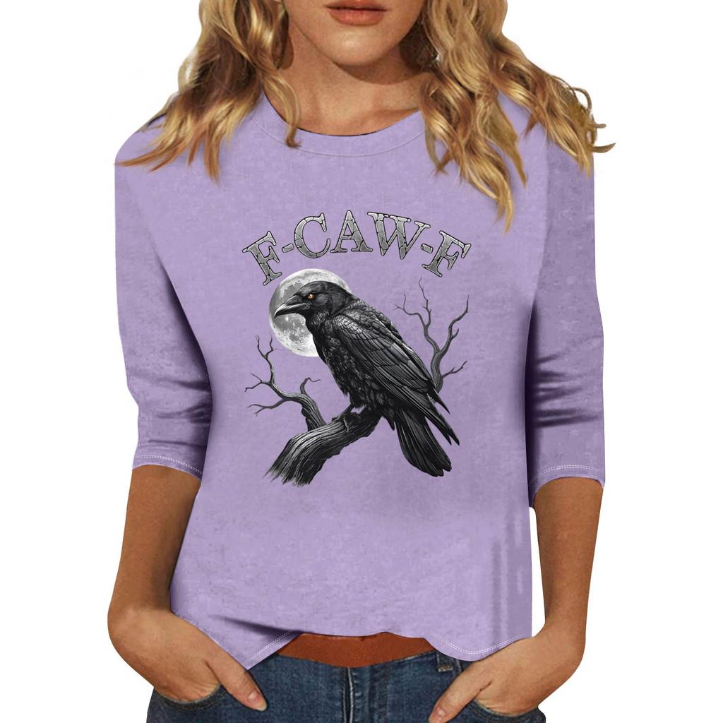 Женская модная повседневная футболка с рукавом три четверти и принтом на шее