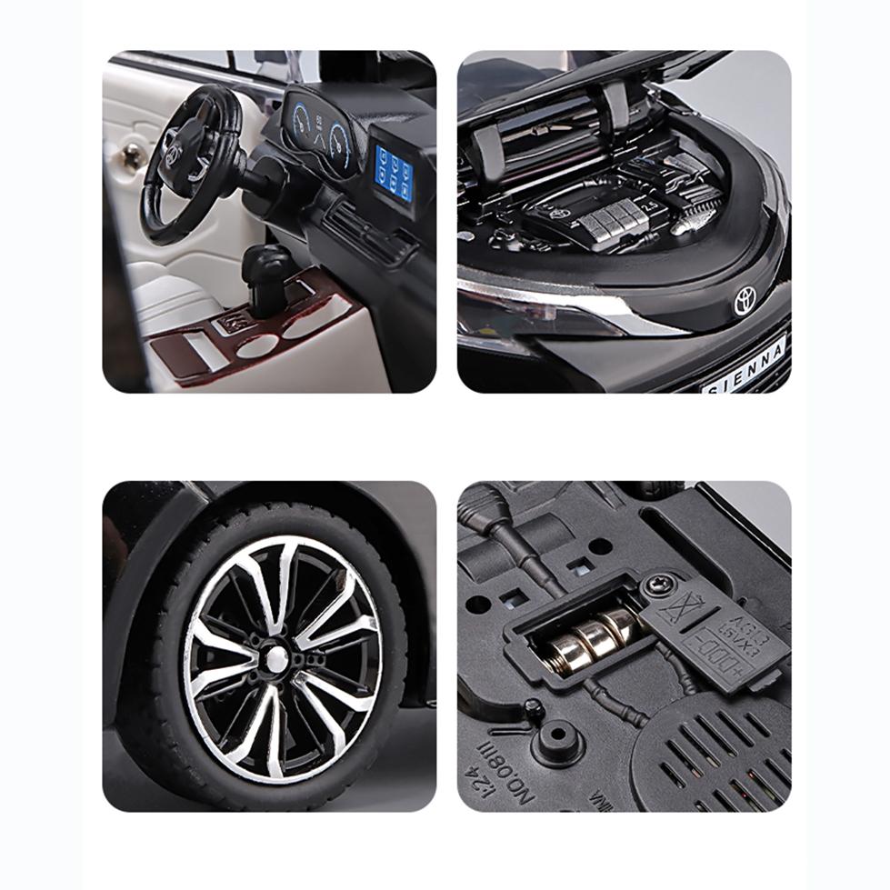 1:24 масштаба Toyota Sienna MPV, модель автомобиля из сплава, литье под давлением, металлическая игрушка, модель коммерческого автомобиля, имитация звука, свет, коллекция, детские подарки