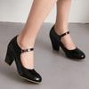 Женские туфли-лодочки на высоком блочном каблуке, большой размер 45, туфли Мэри Джейн в стиле Лолита, элегантные черные, красные, розовые, синие, на каблуке, офисные, свадебные туфли для женщин