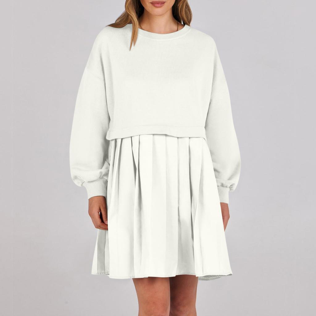 Женское платье-толстовка большого размера с длинным рукавом в стиле пэчворк, пуловер, топы, платье-толстовка