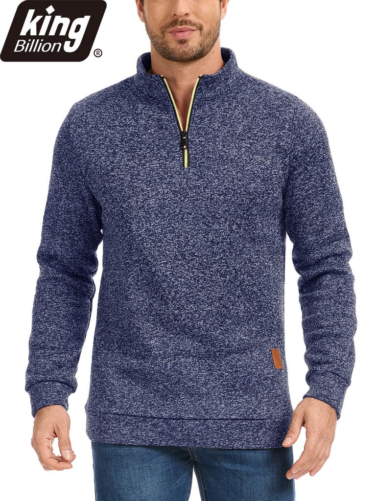 King Billion Men's Half-Zip Stand Collar Fleece Pullover Autumn Spring Sweater Ideal for Daily Casual Wear Urban Strolls and Light Outdoor Activities