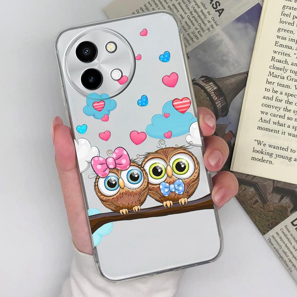 Чехол для Vivo Y200e Y100 (ИДН) Y28 4G V30e V40 Lite бампер высокого качества с милым рисунком кошки и совы задняя крышка мягкий TPU силиконовый анти-падение прозрачный чехол