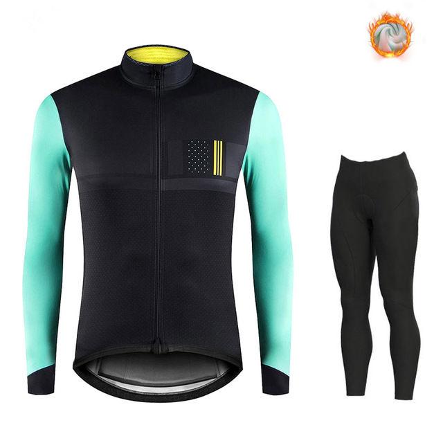 Warm 2024 Winter Thermal Fleece Cycling Men's Jersey Suit Outdoor Riding Bike MTB Clothing Bib Pants Set Spain Maillot Ciclismo