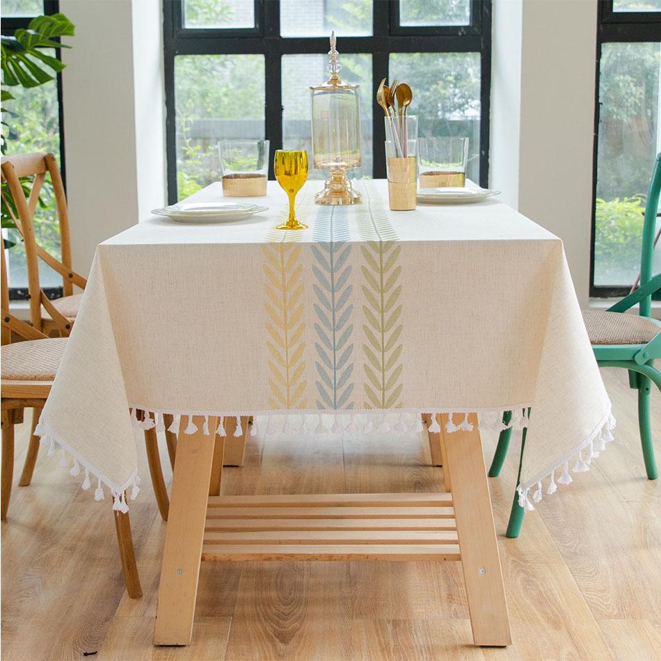 Embroidery Anglicanum Tassel Tablecloth Cotton Linen Dust Proof Table Cover For Kitchen Dining Room Home Party Tabletop Decor