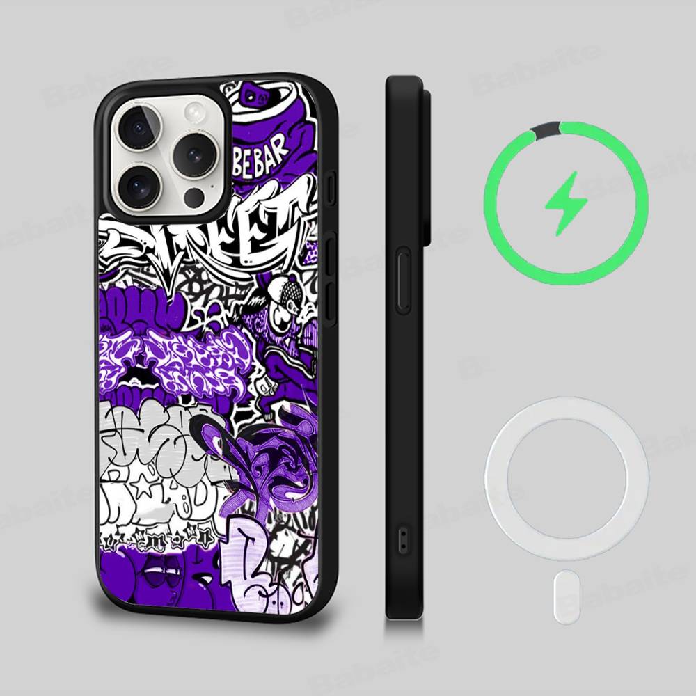 Крутой черный граффити чехол для телефона iPhone 13 14 15 11 12 16 17 Pro Max Plus Для Magsafe Магнитный корпус