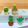Handmade Resin Cactus Figurines Ornaments Desktop Craft Adornment Creative Colorful Cute Miniature Plant For Home Decor