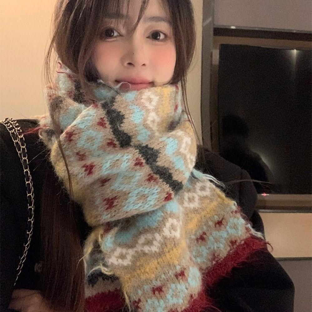 Wool Jacquard Knitted Scarf Printed Winter Wool Neckerchief Apparel Accessories
