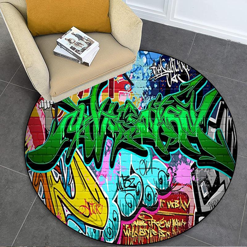 Graffiti Circular Rug - Office Decorative Carpet For Living Room Bedroom Door Mat Floor Rug Computer Chair Area Rug