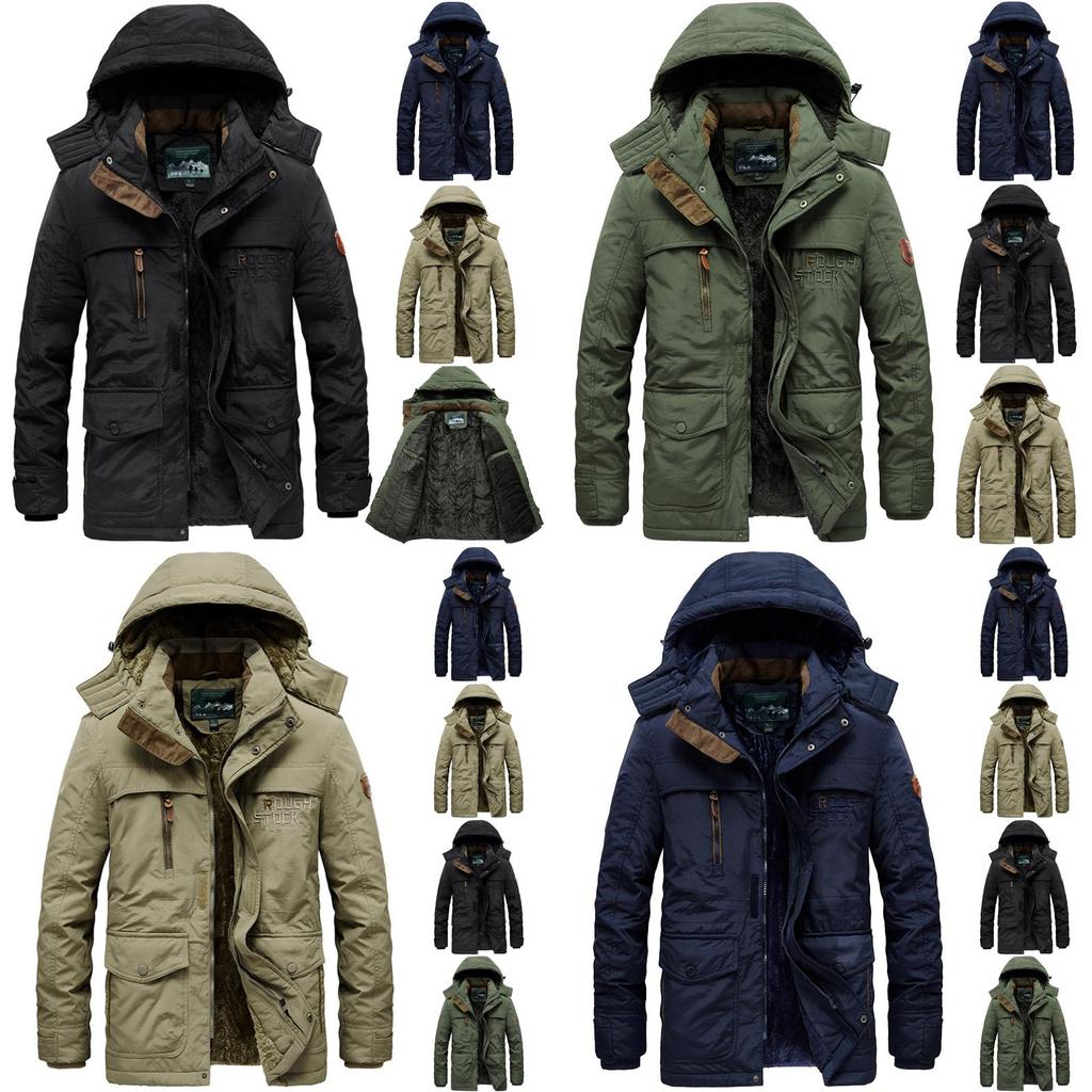 Warm Mens Winter Thick Fur Lined Hooded Jacket Zipper Bomber Military Parka Coat