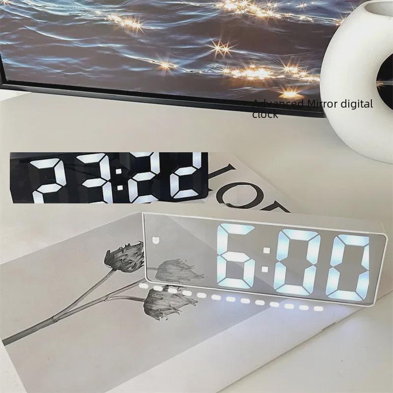 Multifunctional LED Mirror Alarm Clock with Makeup Mirror and Dual-Power Options