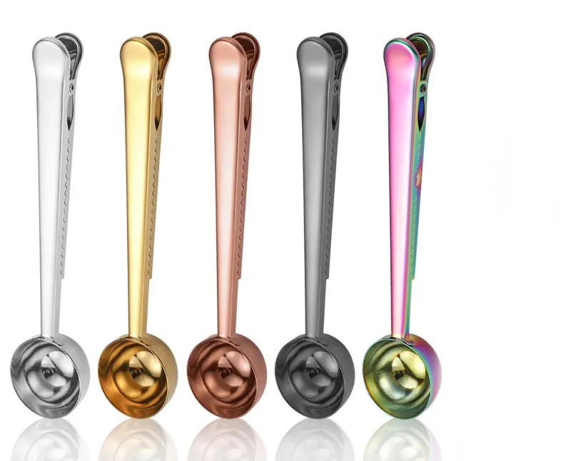 Многофункциональные кофейные ложки с зажимом, мерные ложки для муки и порошка, нержавеющая сталь, мерные ложки, зажим для запечатывания пищевых продуктов, многоразовые Ya1025