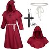Medieval Monk Hood Cloak Sorcerer Priest Costumes Halloween Robe Wizard Knight Cape Adult Teens Outfit Party Props Set