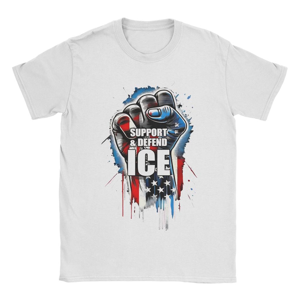 Mens TShirt Support And Defend ICE Amazing Cotton Tee Shirt Short Sleeve T Shirts Crew Neck Clothes Graphic