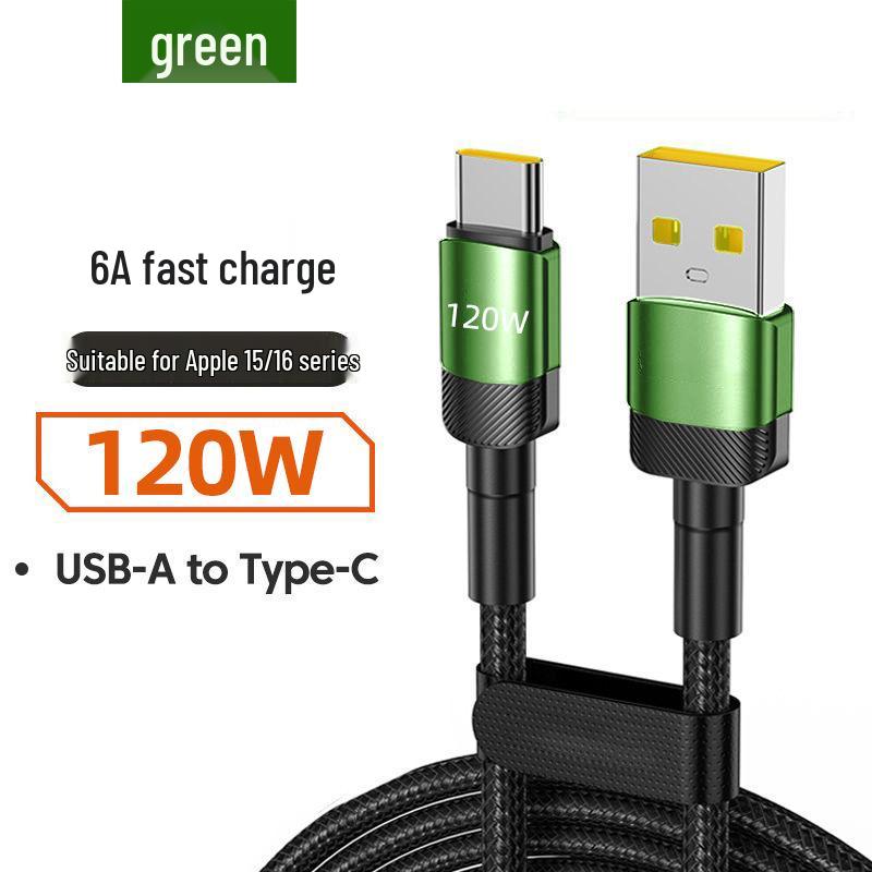120W Super Flash Charge Type-C Data Cable 6A for Apple 15/16 & Huawei Car Chargers
