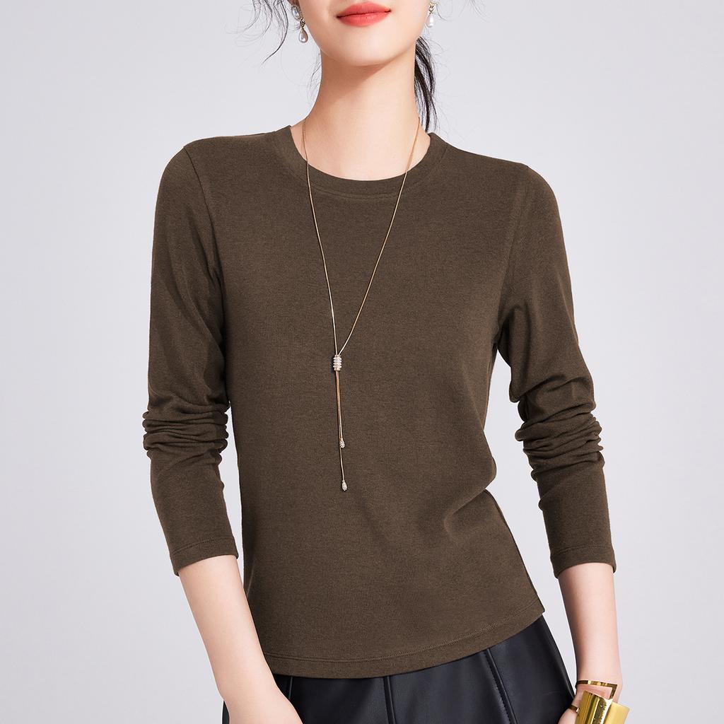 Tencel Linen Retro Long-sleeved Slim-fitting Straight-shoulder Women's Crew Neck Sports Top