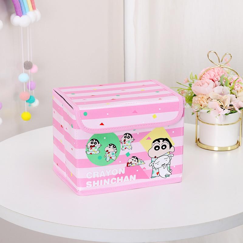 Cute Pajamas Crayon Shin Chan Shiro Striped Pattern Foldable Flip Storage Box For Office And Bedroom Storage