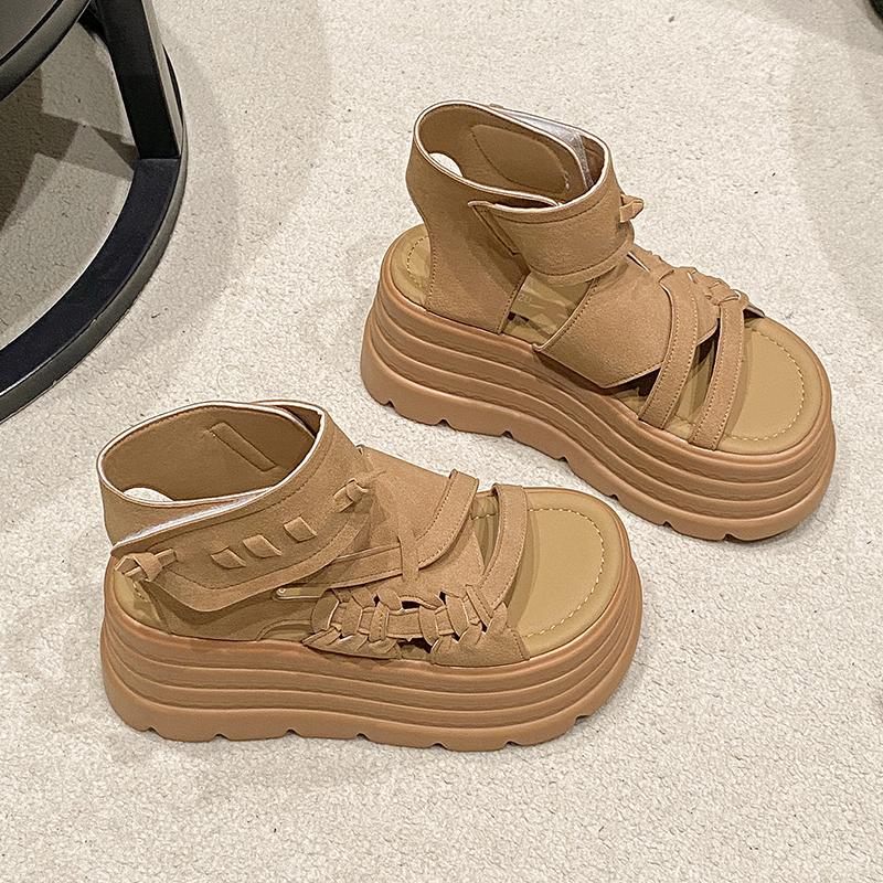 Мода 2025 Дизайнерские Женские Летние Кожаные Сандалии С Открытым Носком 8 См Платформа Клиновидные Кроссовки Женская Повседневная Обувь Пляжные Сандалии Дас Мульерес