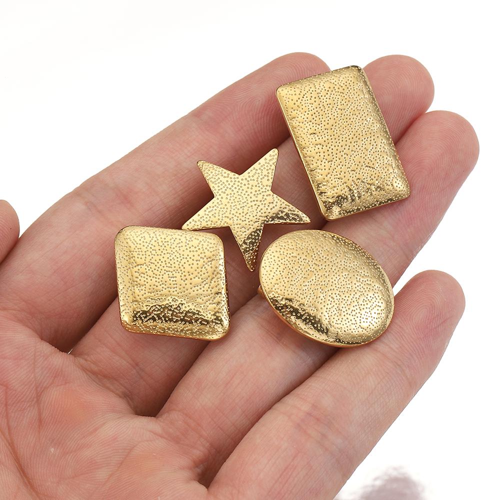 No Fade 10pcs Stainless Steel Ear Studs Embossing Star Oval Rectangle with Back Plug Dangle Ring Earrings for Jewelry Making DIY