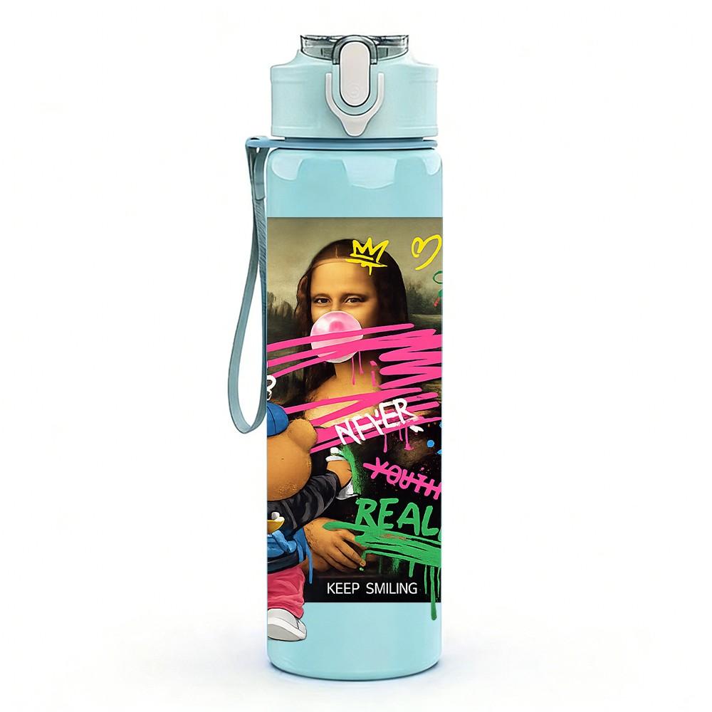 1PC Graffiti Collage Street Art Print 750ml Color Plastic Sports Water Bottle Leakproof Flip Straw Lid Suitable for Sports Office Home Use