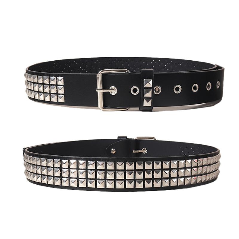 Ремень с заклепками Black Spice Girl Punk Unisex Personality Male Female Pentagram Bullet Rivet Buckle Jeans Belt