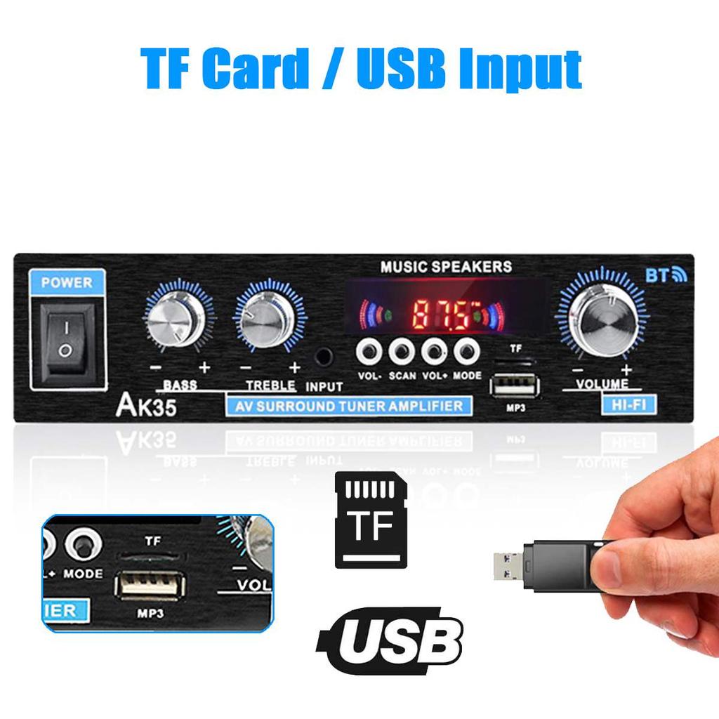 AK35 800 Вт Домашние цифровые усилители Аудио 110-240 В Бас Аудио Мощность Bluetooth Усилитель Hi-Fi FM Авто Музыка Сабвуфер Динамики